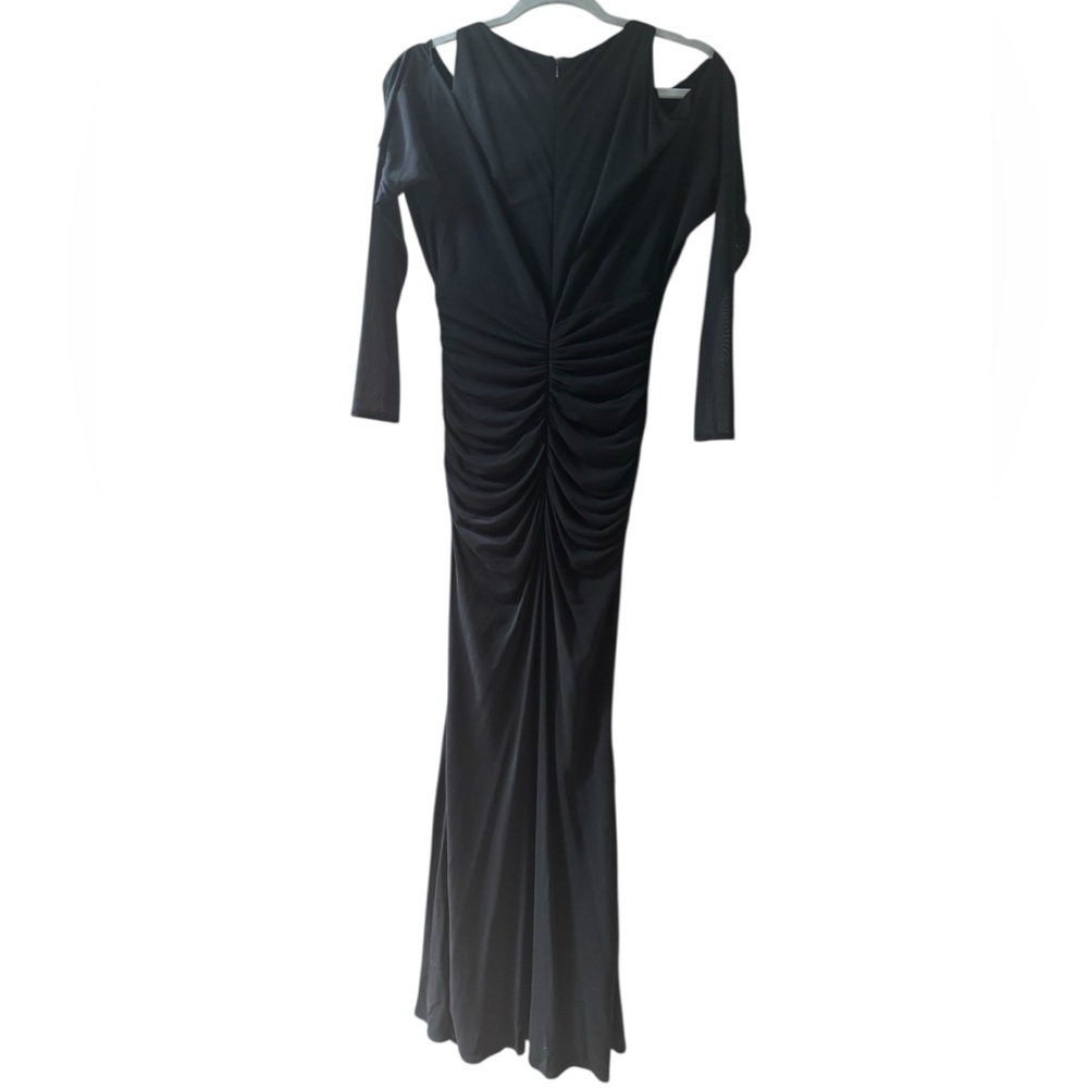 BADGLEY MISCHKA BLACK COLD SHOULDER FORMAL RETRO HOLIDAY MAXI DRESS GOWN SZ 4 - Picture 3 of 7